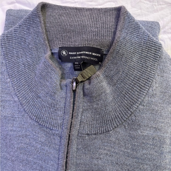 Hart Schaffner Marx Other - Hart Schaffner Marx Men’s Blue 100% Wool Quarter Zip Sweater Gray Accent XXL